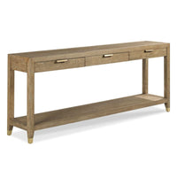 Gibson Console, shown in light weathered oak and warm taupe with oak solids and oak veneer.