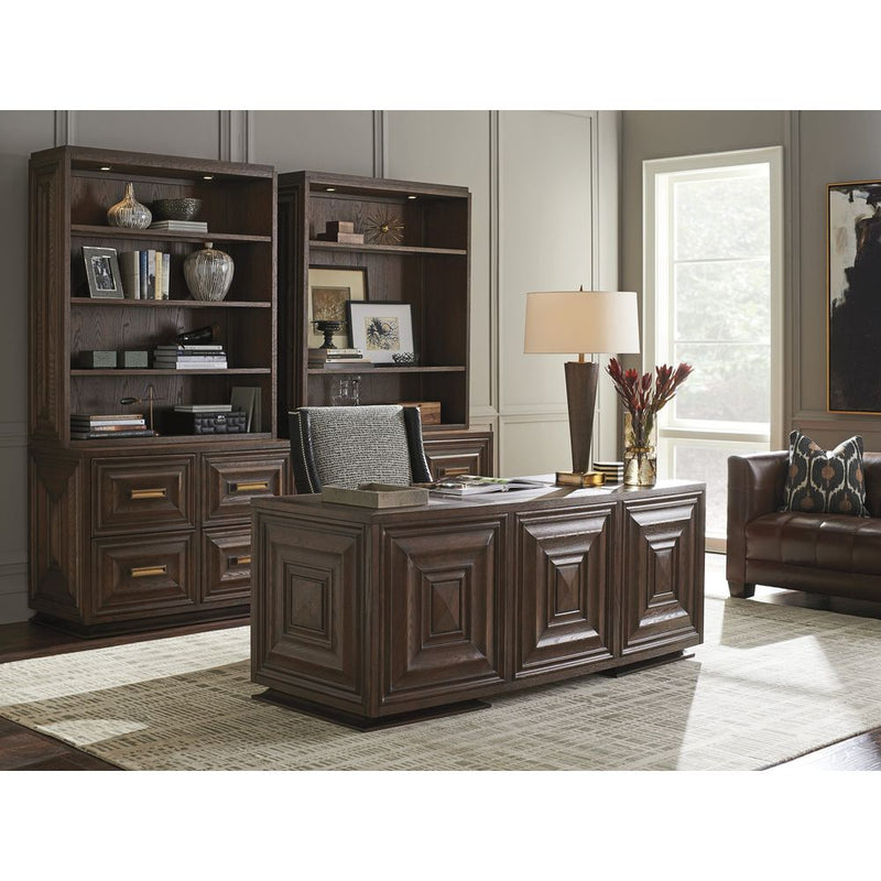 Alternate view of Durango Deck, featuring wood, metal, and open display shelving.