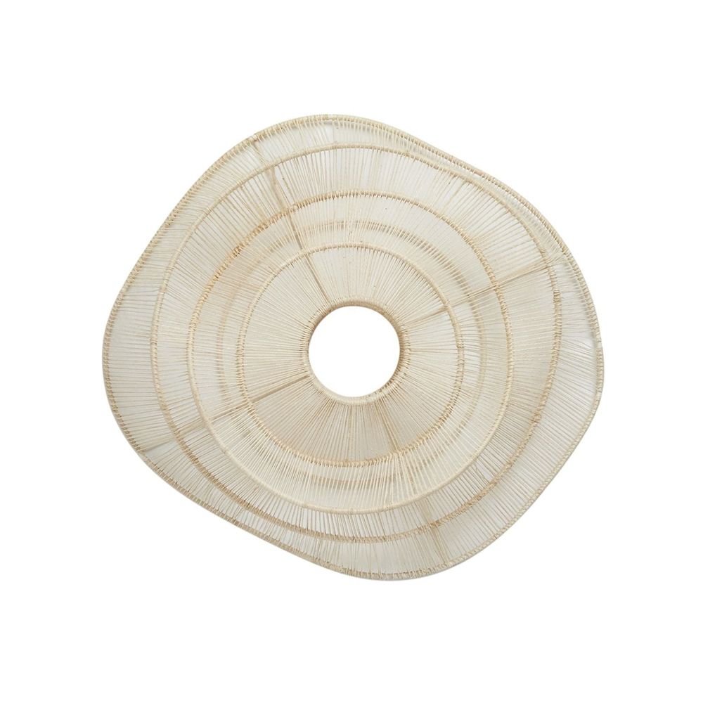 Shadow Wall Art, shown in ivory and natural beige with natural fiber cord, raffia-like wrapping, and a open central aperture.