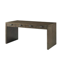 Alternate view of Catalina Desk, featuring figured ash wood, metal, and four front drawers.