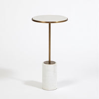 Alternate view of Short Cored Marble Table, featuring smooth stone top, marble, metal, and a small round top surface.