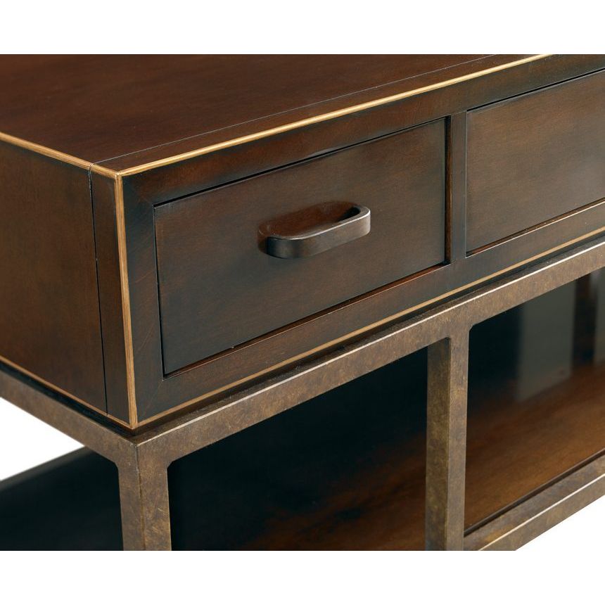 Alternate view of Metro Classics Console Table, featuring gold inlay trim, wood, metal, and three working drawers.