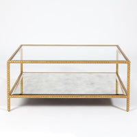 Alternate view of Stud Coffee Table-Gold Leaf in gold and clear with rectangular low-profile two-tier open frame.