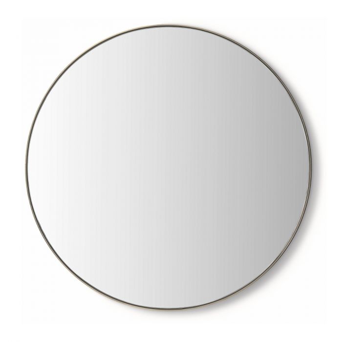 Aalina Mirror, shown in brass gold and mirror silver with glass, metal, and wall-mountable round mirror.