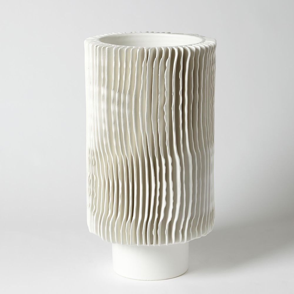 Radiator Vase, shown in white with ceramic and open top vessel cavity.