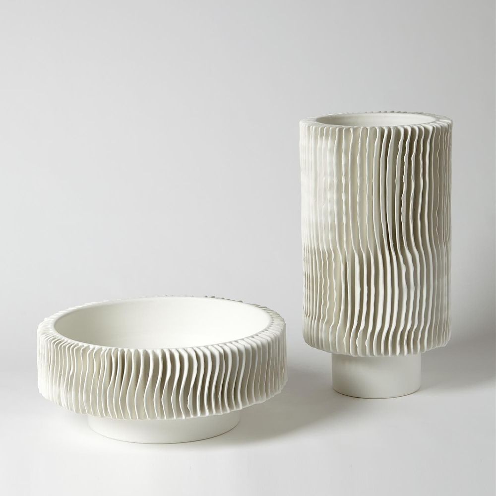 Additional view of Radiator Vase in white, featuring matte finish and open top vessel cavity.