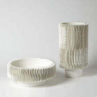 Additional view of Radiator Vase in white, featuring matte finish and open top vessel cavity.
