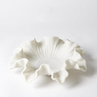 Additional view of Marble Ruffle Bowl in white and off-white, featuring honed finish and open shallow vessel.