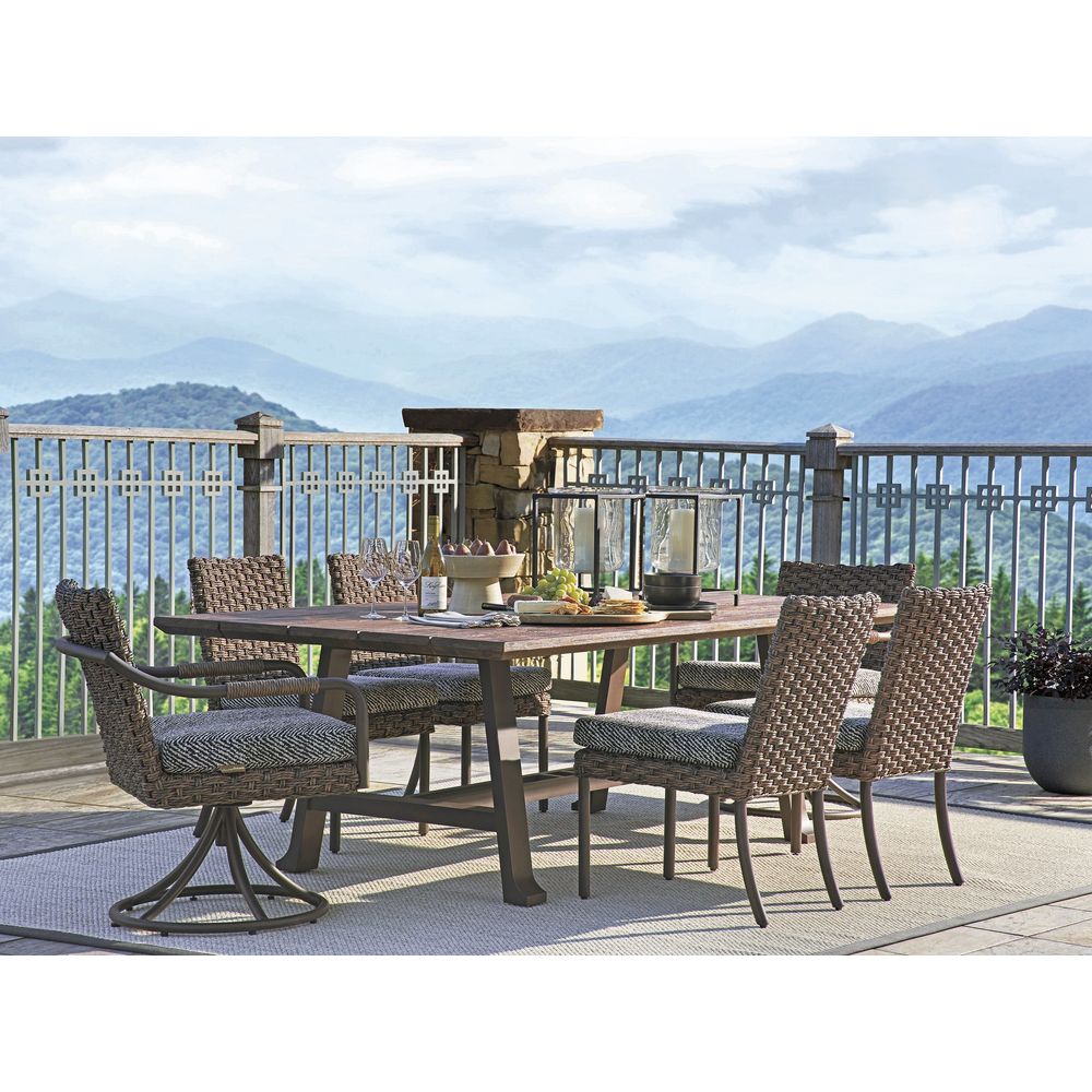 Additional view of Rectangular Dining Table, featuring matte finish, wood, metal, and central umbrella hole.
