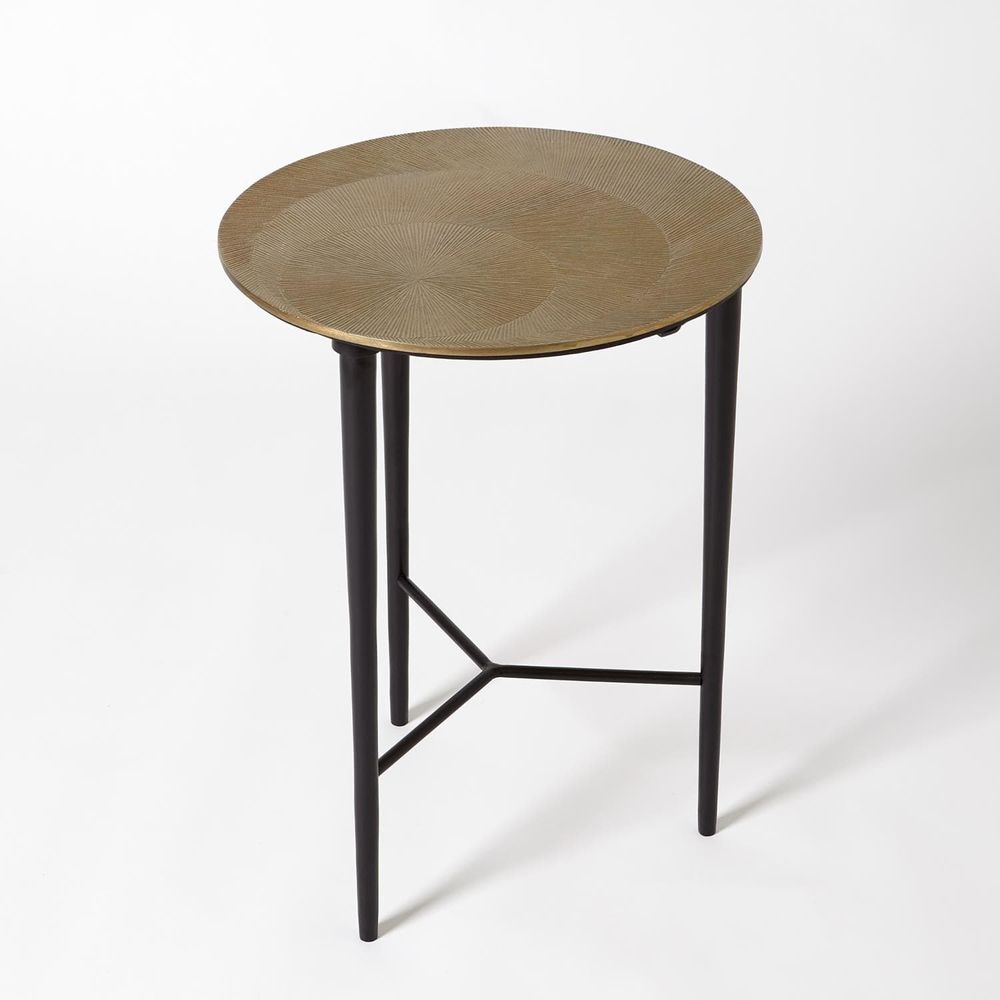 Additional view of Circle Etched Accent Table in charcoal gray and pewter silver.