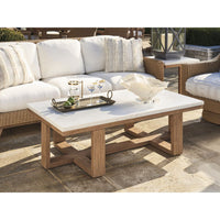 Alternate view of Rectangular Cocktail Table in white and light oak brown.