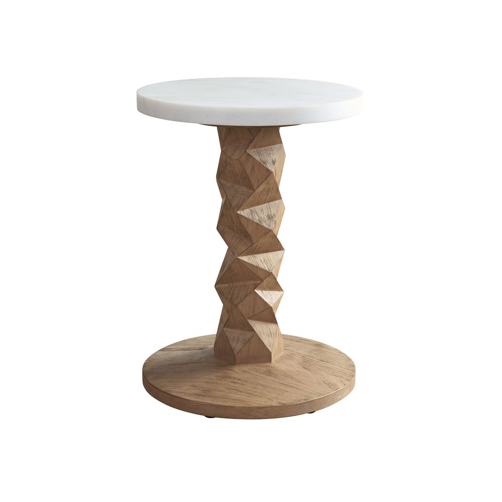 Accent Table, shown in white and light brown with marble, solid wood, and a round marble top surface.
