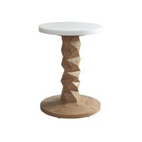Accent Table, shown in white and light brown with marble, solid wood, and a round marble top surface.