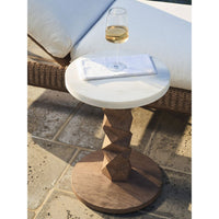 Additional view of Accent Table in white and light brown, featuring polished stone finish and a round marble top surface.