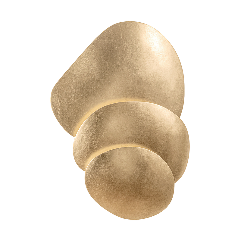 Akemi Wall Sconce, shown in vintage gold and warm gold with metal, gold leaf, and wall-mounting hardware.