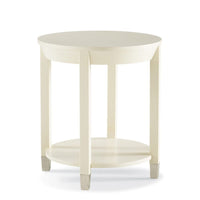 Alternate view of Greenwich Round Lamp Table, featuring wood, metal, and integrated lower display shelf.