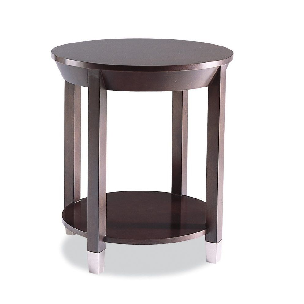 Greenwich Round Lamp Table, shown in dark espresso brown and ivory cream with wood and metal.