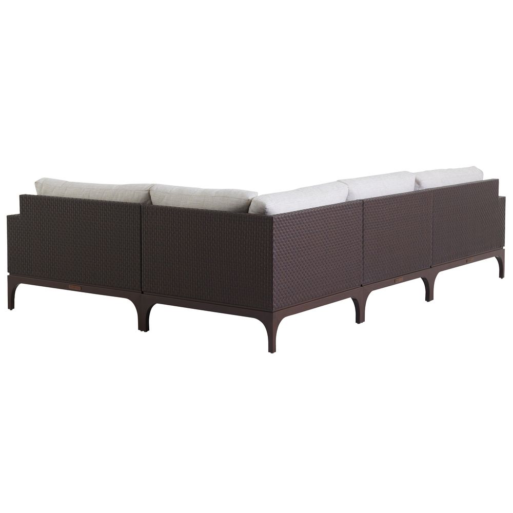 Additional view of Sectional in dark brown and cream, featuring woven texture finish and l-shaped sectional configuration.