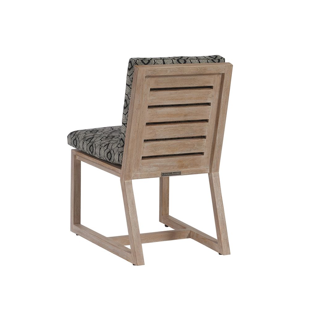Alternate view of Dining Side Chair, featuring matte finish, wood, upholstery fabric, and armless open sides.