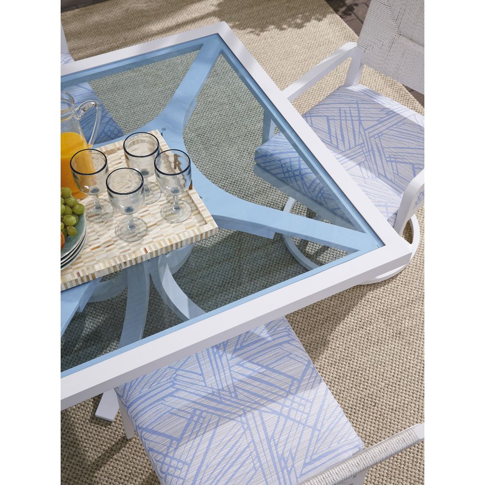 Additional view of Rectangular Dining Table, featuring powder-coated, metal, glass, and a rectangular glass dining surface.