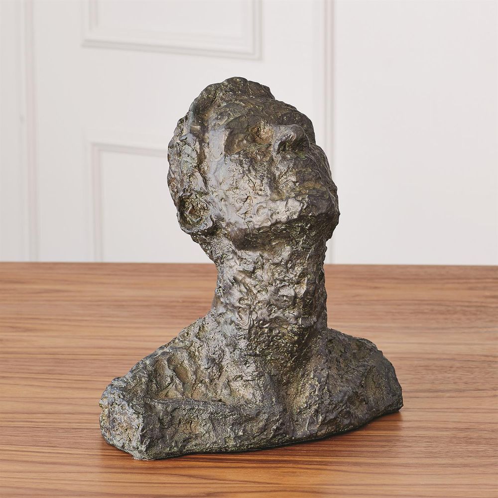 Alternate view of Gazing, featuring heavily textured finish, cast bronze, metal, and solid freestanding sculptural form.