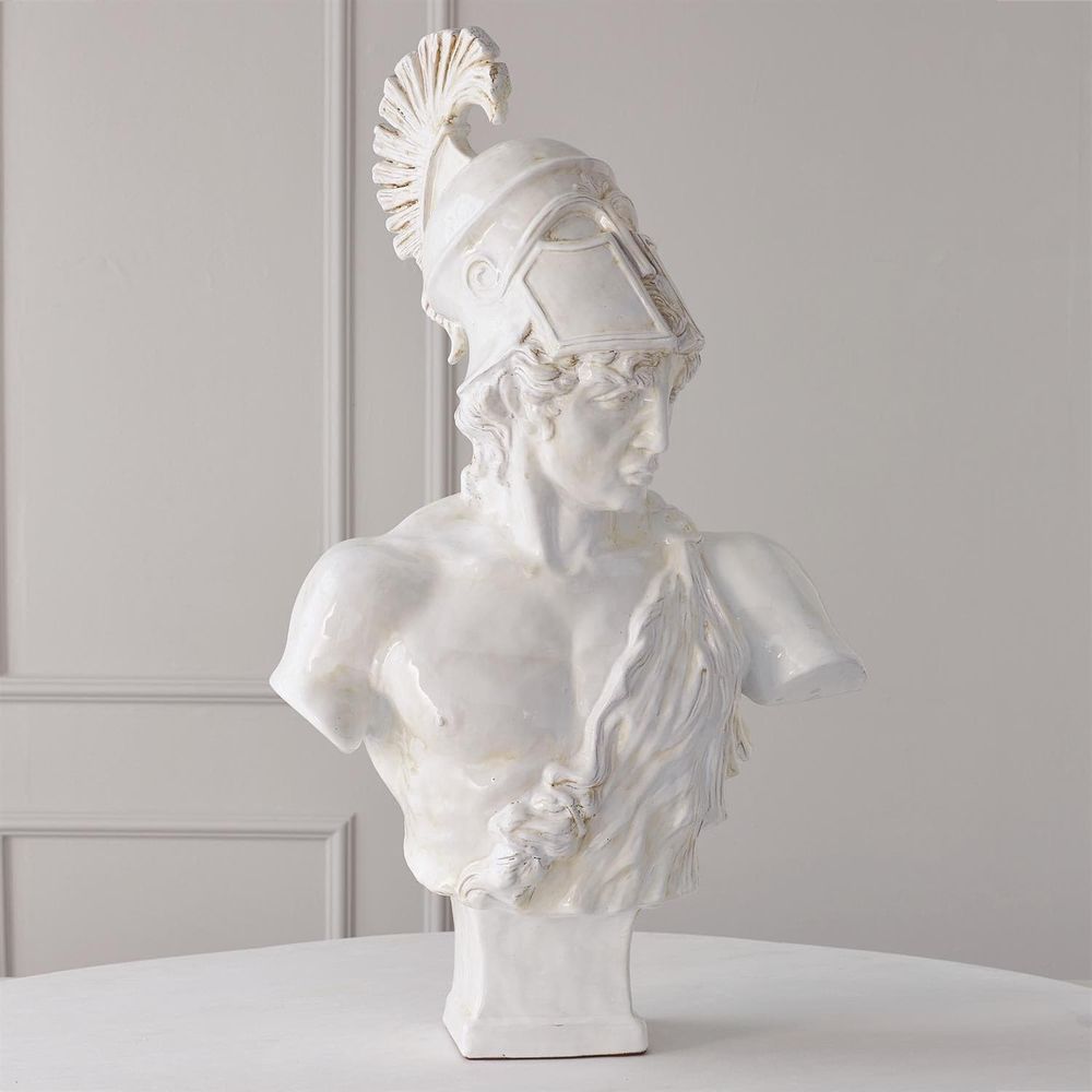 Alternate view of Mars Sculpture, featuring distressed, resin, plaster composite, and a freestanding pedestal base.
