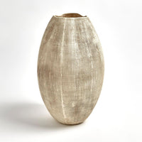Sisal Vase, shown in cream and beige with ceramic and open top vessel mouth.