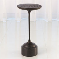 Alternate view of Croc Drinks Table, featuring textured embossed finish, metal, stone, and a pedestal base.