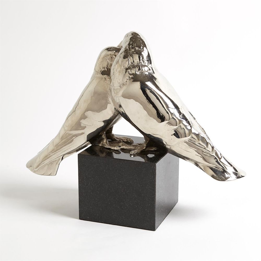 Alternate view of Love Doves, featuring high-gloss finish, polished metal, stone, and freestanding sculptural form.