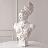 Additional view of Athena Sculpture in off-white and ivory, featuring distressed antique and a integral pedestal base.