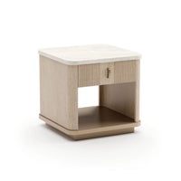 Alternate view of Rhythm End Table, featuring fluted finish, wood, stone, and single drawer with vertical pull.