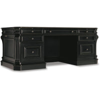 Telluride 76'' Executive Desk w/Leather Panels, shown in black and dark brown with wood and leather.
