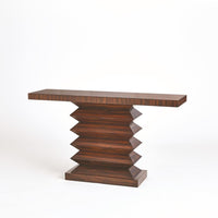 Zig Zag Console Table, shown in dark brown and espresso with wood, wood veneer, and freestanding console.