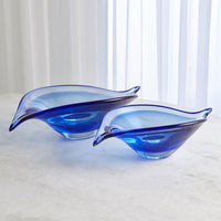 Alternate view of Bent Leaf Bowl-Blue-Lg, featuring glossy finish, glass, art glass, and open shallow basin.