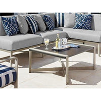 Alternate view of Rectangular Cocktail Table, featuring metal, glass or solid top panel, and a open x-stretcher base.