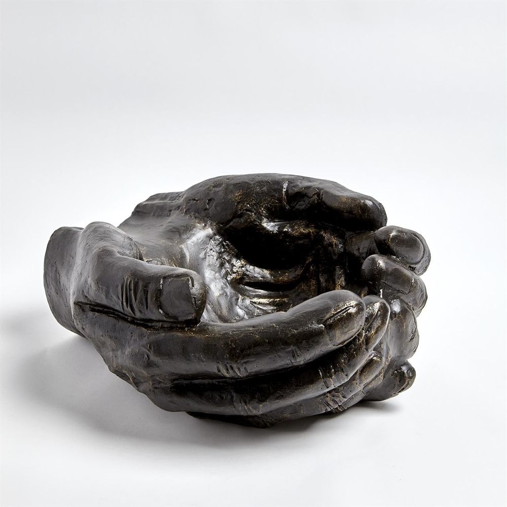 Grande Hand Bowl, shown in charcoal black and dark bronze with cast metal, bronze, and open cupped bowl cavity.