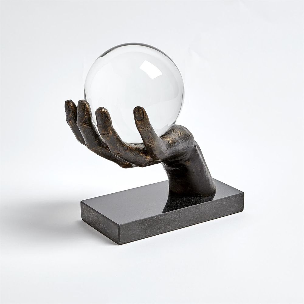 Additional view of Into the Future in bronze-brown and clear, featuring honed stone finish and fixed sculptural base.