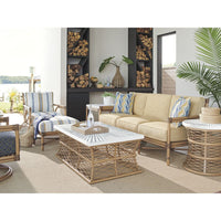 Additional view of Round End Table in natural tan and off-white, featuring matte finish and a solid round top surface.