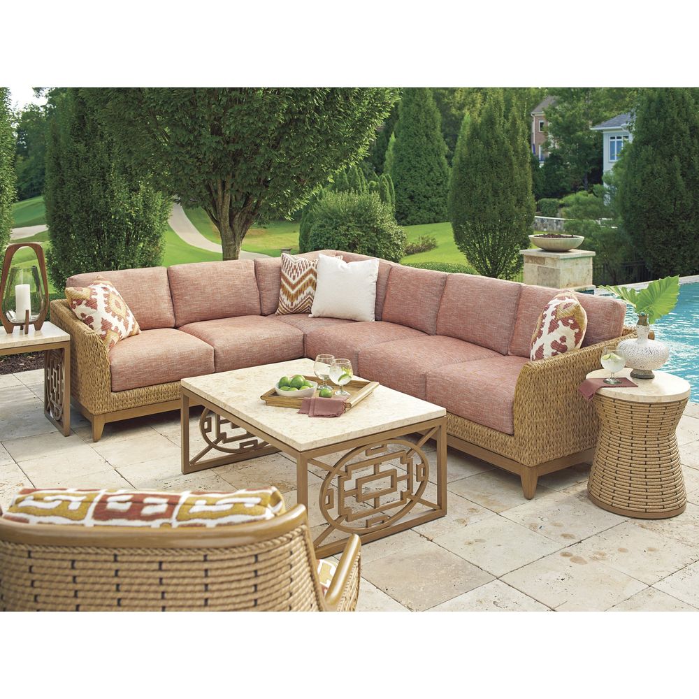 Additional view of Rectangular Cocktail Table in cream and light brown.