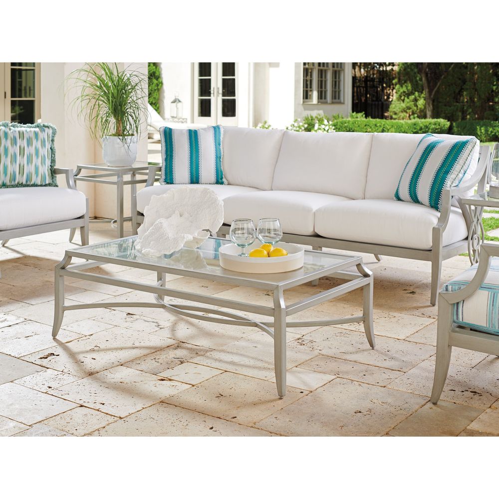 Alternate view of Rectangular Cocktail Table in light gray and clear.