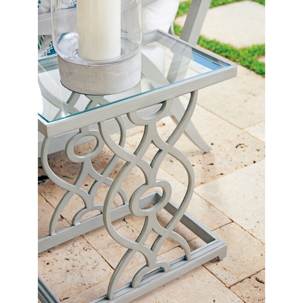 Additional view of Rectangular Spot Table in light gray and soft gray, featuring matte finish and inset glass tabletop.