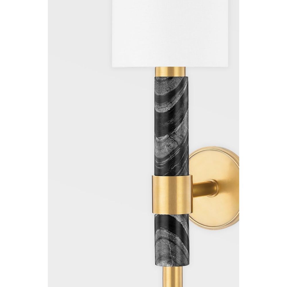Additional view of Solstice Wall Sconce in brass gold and black, featuring brushed metal finish and wall-mounting hardware.