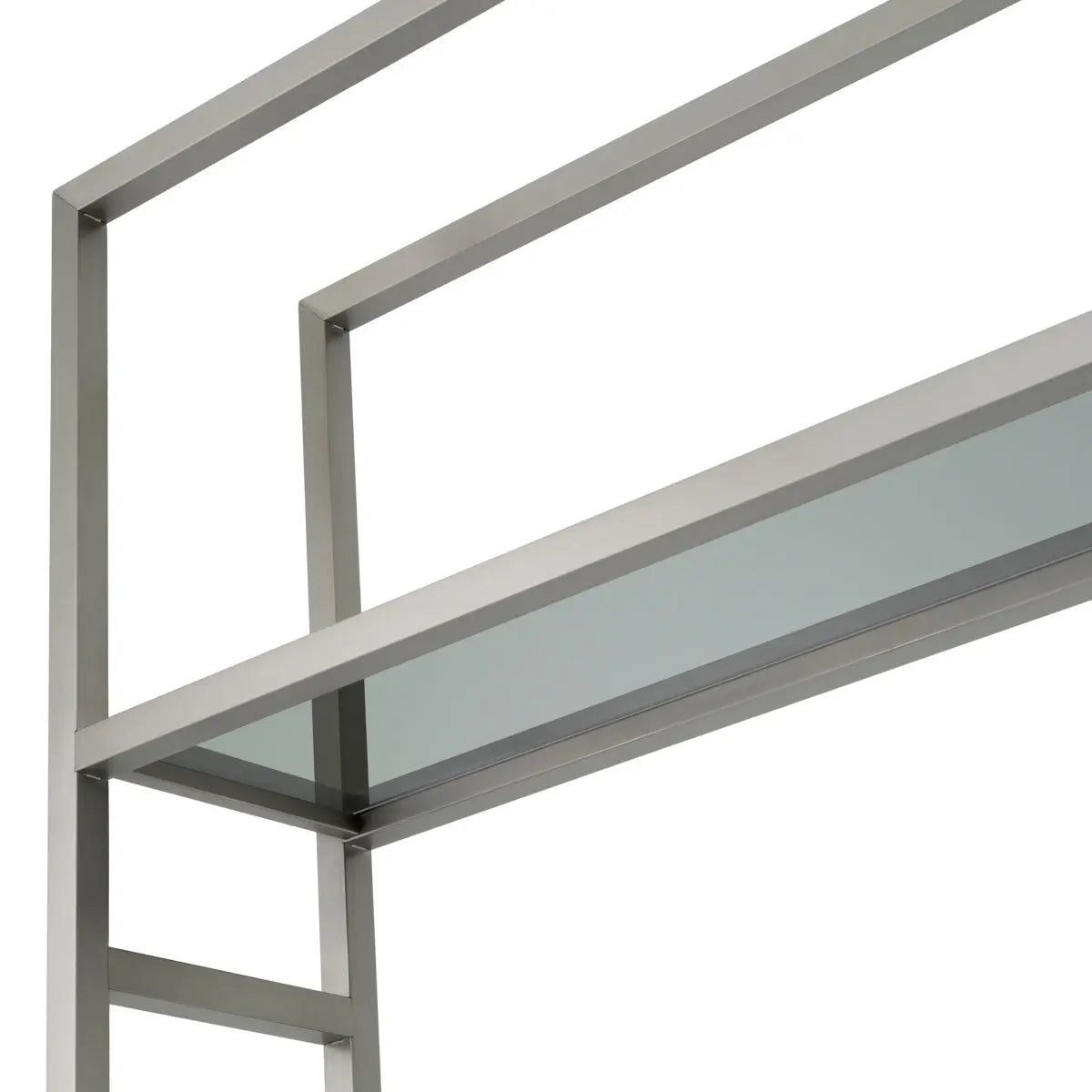 Additional view of Cabinet Corrado Ii Brushed Steel Finish, featuring matte finish, steel, glass, and open étagère shelving.
