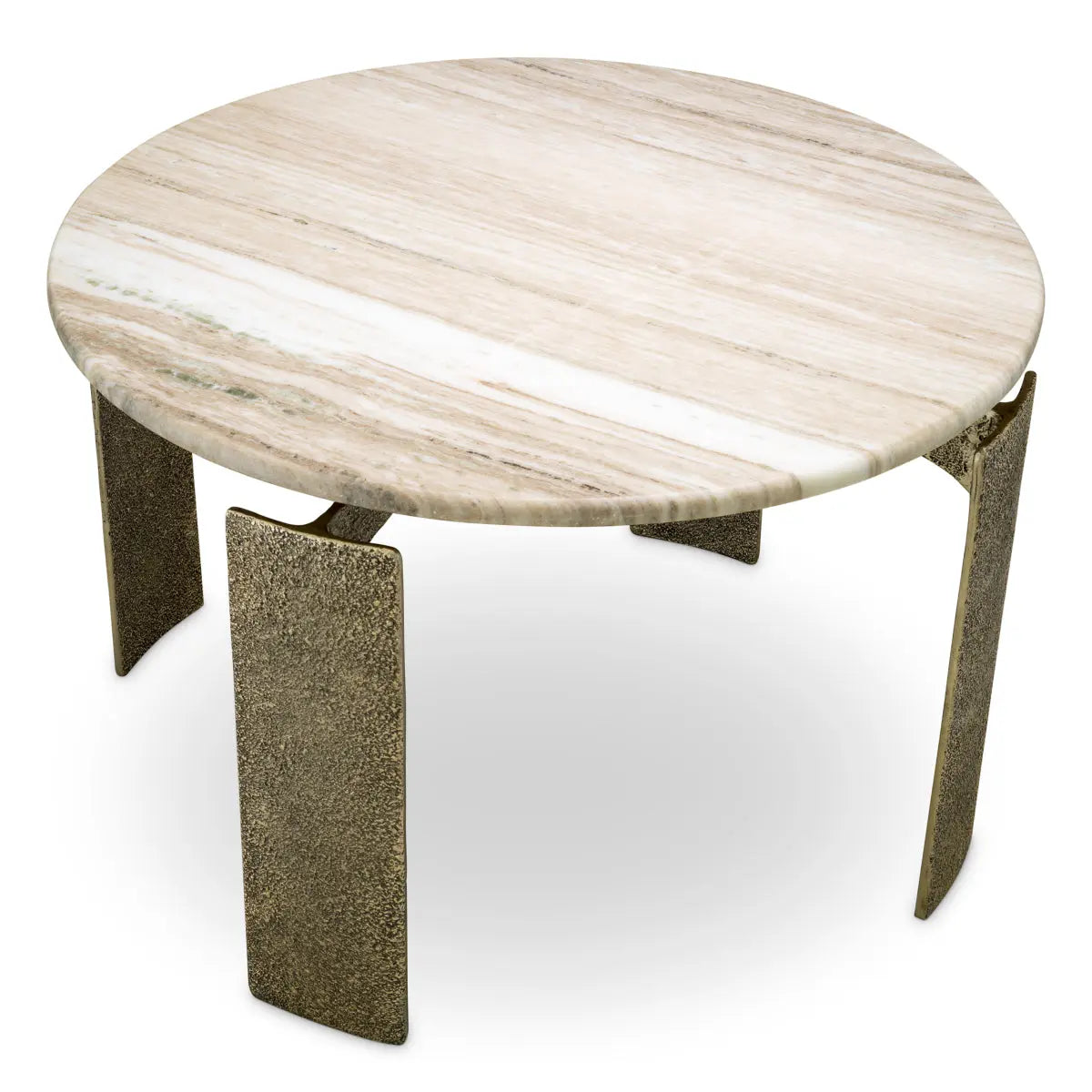 Additional view of Dining Table Bodega Round Antique Brass Finish in ivory and beige.