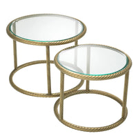 Alternate view of Side Table Addison Vintage Brass Finish Set Of 2 in vintage brass gold and clear.