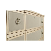 Alternate view of Neap Leather Front Chest, featuring brushed metal hardware, wood, leather, and multiple drawer storage.