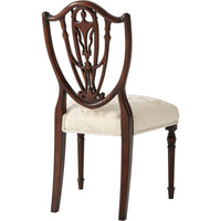 Alternate view of The Hidden Vase Side chair, featuring carved detail finish, wood, upholstery fabric, and armless open back.