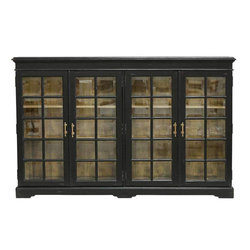Morgan Library Case, shown in black with wood, glass, and four glazed multi-light doors.