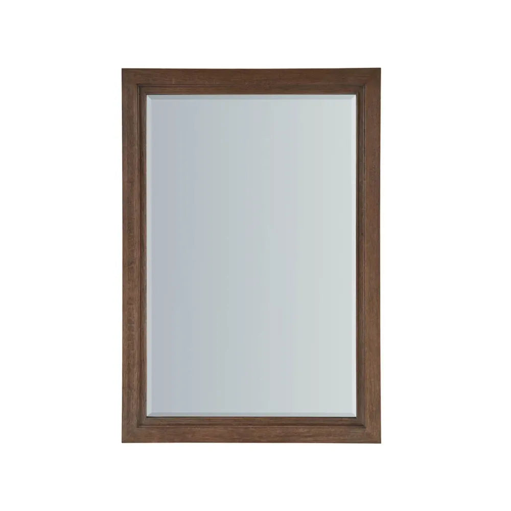 Sienna Mirror, shown in medium brown and silver-gray with wood, glass, and wall-mounting hardware.