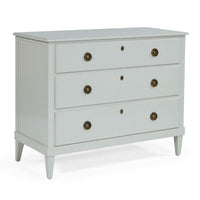 Additional view of Adams Dresser in soft gray and pale greige, featuring painted finish and three full-width drawers.